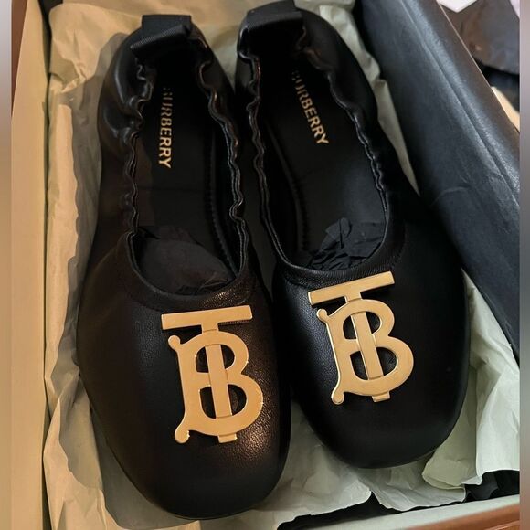 Burberry Women’s Laura Ballet‎ Flats, Black Leather, Size EUR 36.5, Retail $720 - Picture 2 of 9